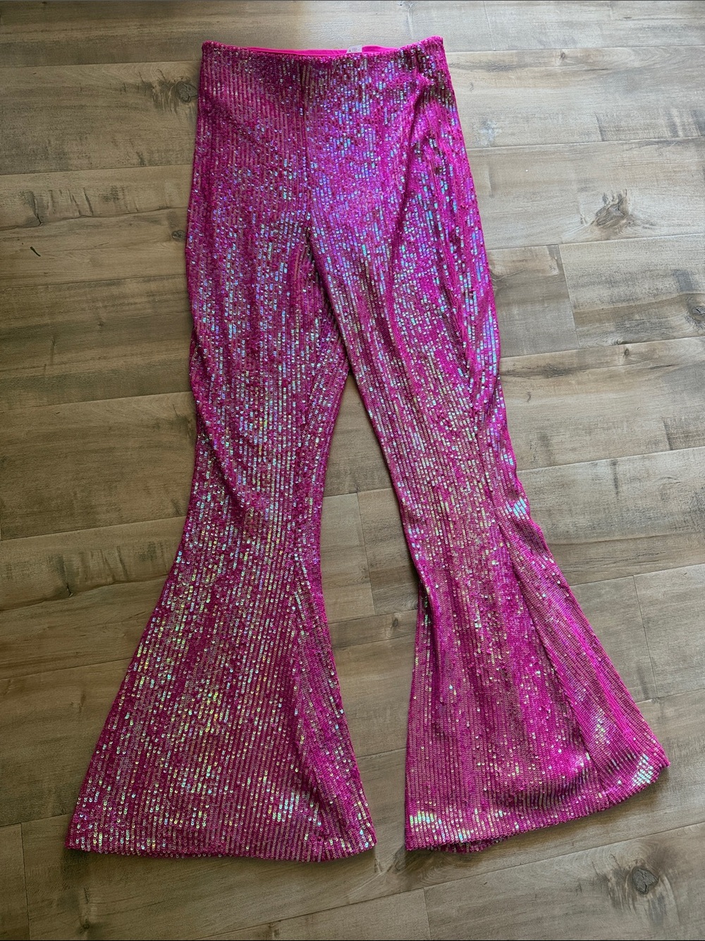 Show Me Your Mumu Sequin Flare Pants in Hot Pink